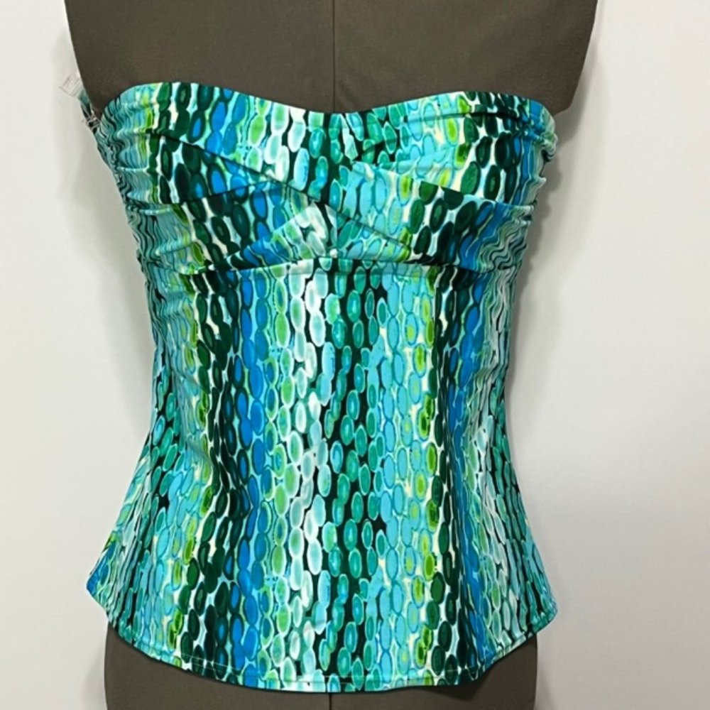 SUNSETS Retro Echo Blue Tankini Top Size Small NWT